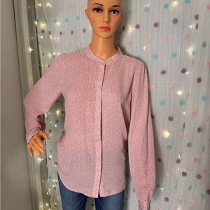 LOF Pink Floral Print Mandarin Collar Button-Down Shirt